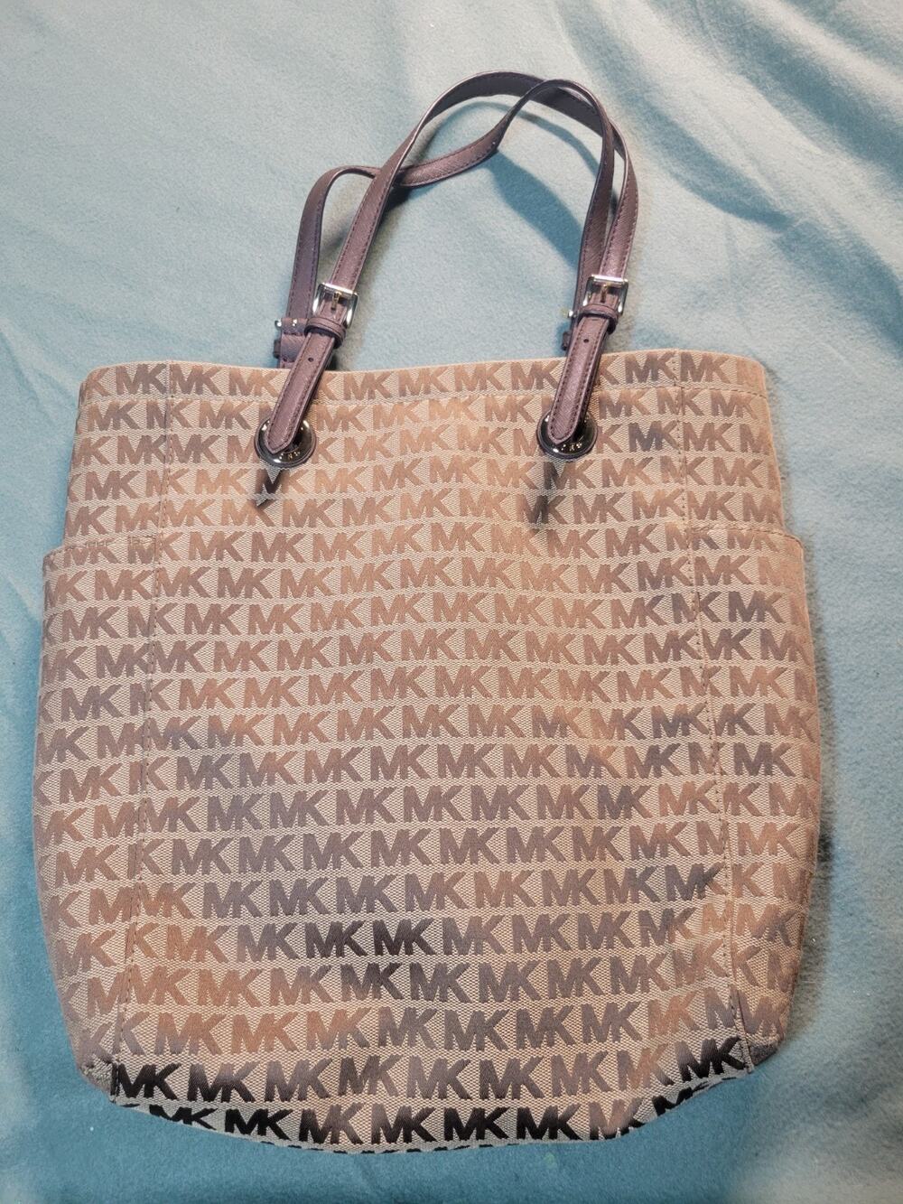 MICHAEL KORS Brown Canvas and Leather Jet Set North South Logo Tote for women's